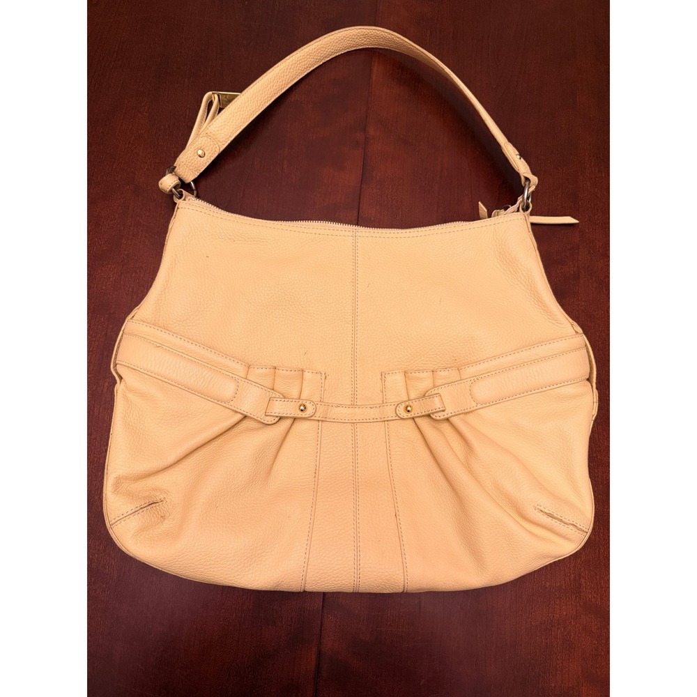 Maxx New York Cream Pebbled Leather Hobo Bag Leopard Print Lining Shoulder Bag